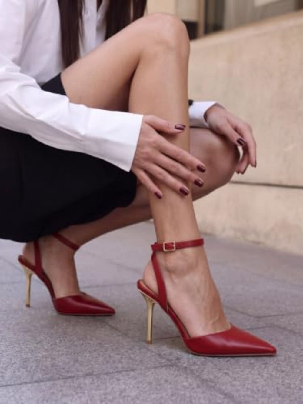 Coutgo Women Stiletto High Heels Closed Pointed Toe Ankle Strap Dress Shoes